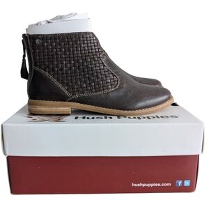 Hush Puppies Brown Woven Leather Boots Flat New in Box‎